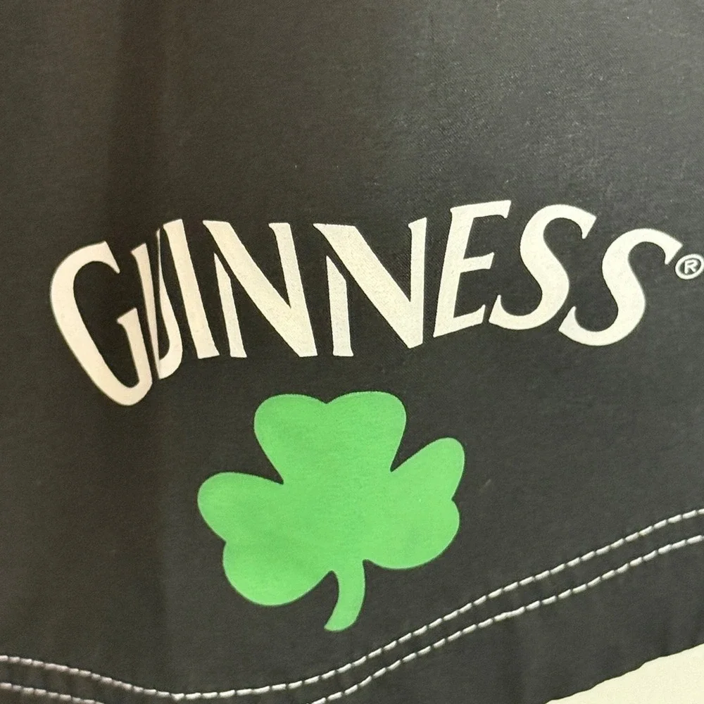 Guinness Beer Mens Board Shorts XL Black Green Shamrock Graphic Swim Trunks